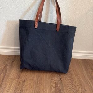 Madewell Medium Black Canvas Tote with Brown Leather Handles